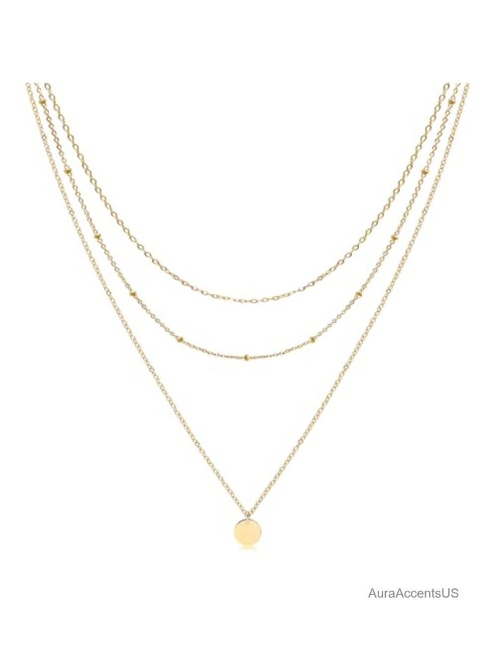Layered Gold Plated Choker Necklace Set with Coin Tube Star Pearl Pendants